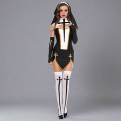 Women's Sexy Nun Cosplay Costume Adulto Purim Carnival Halloween Fantasia Fancy Dress Up