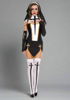 Women's Sexy Nun Cosplay Costume Adulto Purim Carnival Halloween Fantasia Fancy Dress Up