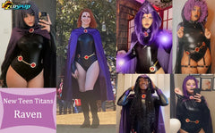 Teen Titans Raven Cosplay Costume Deluxe Jumpsuit Cloak Belt Suit Halloween Uniform for Women XS-3XL