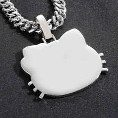 Hello Kitty Hip Hop Necklace Anime Pendant Ins Fashion Trendsetter Hip Hop Men and Women Zircon Powder Solid Necklace Cute Gift