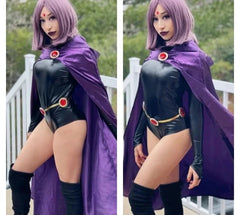 Teen Titans Raven Cosplay Costume Deluxe Jumpsuit Cloak Belt Suit Halloween Uniform for Women XS-3XL