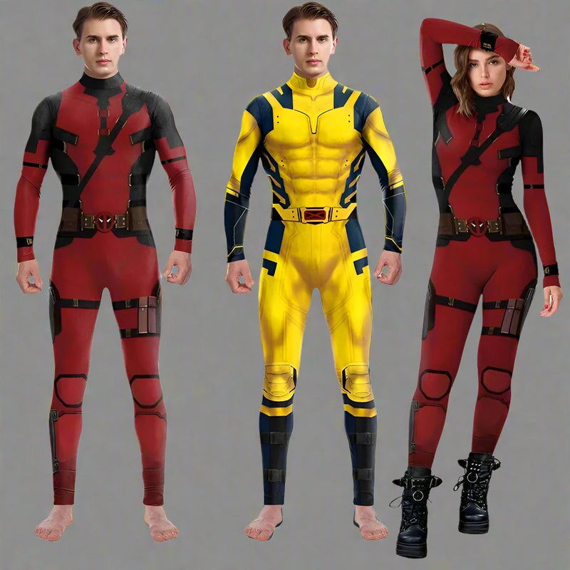 Superhero Wolverine Deadpool Halloween Costume for Adults Kids Three Claws Wolverine Spandex Zentai Superhero Bodysuit Jumpsuit