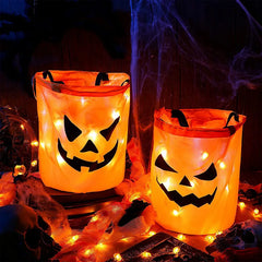 LED Light Halloween Trick Christmas Treat Bucket Pumpkin Candy Bags Collapsible Halloween Basket Thanksgiving Party Gift Basket