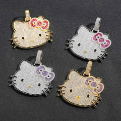 Hello Kitty Hip Hop Necklace Anime Pendant Ins Fashion Trendsetter Hip Hop Men and Women Zircon Powder Solid Necklace Cute Gift