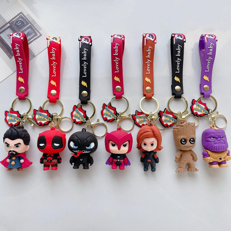 Marvel Keychain Deadpool For Bag Ornament Cartoon Silicone Keyring Captain Ironman Car Key Chain Jewelry Accessories Charm Gifts