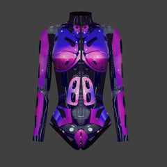 New Superhero Jumpsuit Cosplay Costume Robot Armor Zentai 3D Digital Print Women's Long Sleeve Zipper Bodysuit Halloween Party