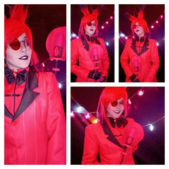 Alastor Hazbin Cosplay Costume Hotel Radio Demon Cosplay Red Jacket Shirt Pants Gloves Tie Uniform Halloween Full