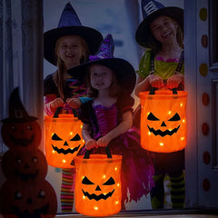 LED Light Halloween Trick Christmas Treat Bucket Pumpkin Candy Bags Collapsible Halloween Basket Thanksgiving Party Gift Basket