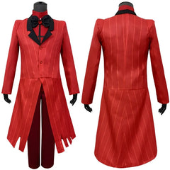 Alastor Hazbin Cosplay Costume Hotel Radio Demon Cosplay Red Jacket Shirt Pants Gloves Tie Uniform Halloween Full