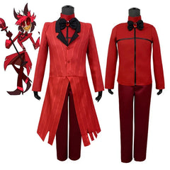 Alastor Hazbin Cosplay Costume Hotel Radio Demon Cosplay Red Jacket Shirt Pants Gloves Tie Uniform Halloween Full